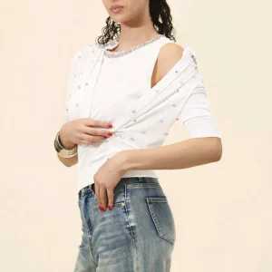 Top de punto sin manga con cuello joya