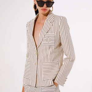 Americana de rayas en algodón beige