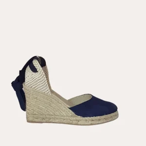 Alpargatas Cuña Altas Piel Azul Marino