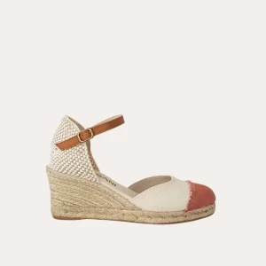 Alpargatas Cuña Media Textil Bicolor Crudo Teja