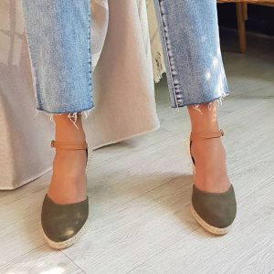 Alpargatas Cuña Media Textil Verde Kaki